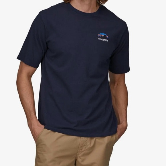 Patagonia Men's Tee Shirt XL Navy Blue Skyline Stencil Responsibiliti - Picture 2 of 8